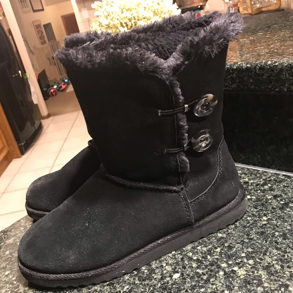 Shoes - BLACK SUEDE LEATHER FAUX FUR BUTTON ANKLE BOOTS 8